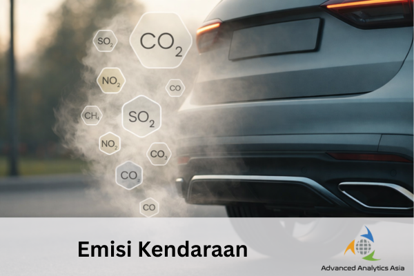 Emisi kendaraan berupa asap knalpot yang mengandung polutan seperti CO2, NO2, dan SO2